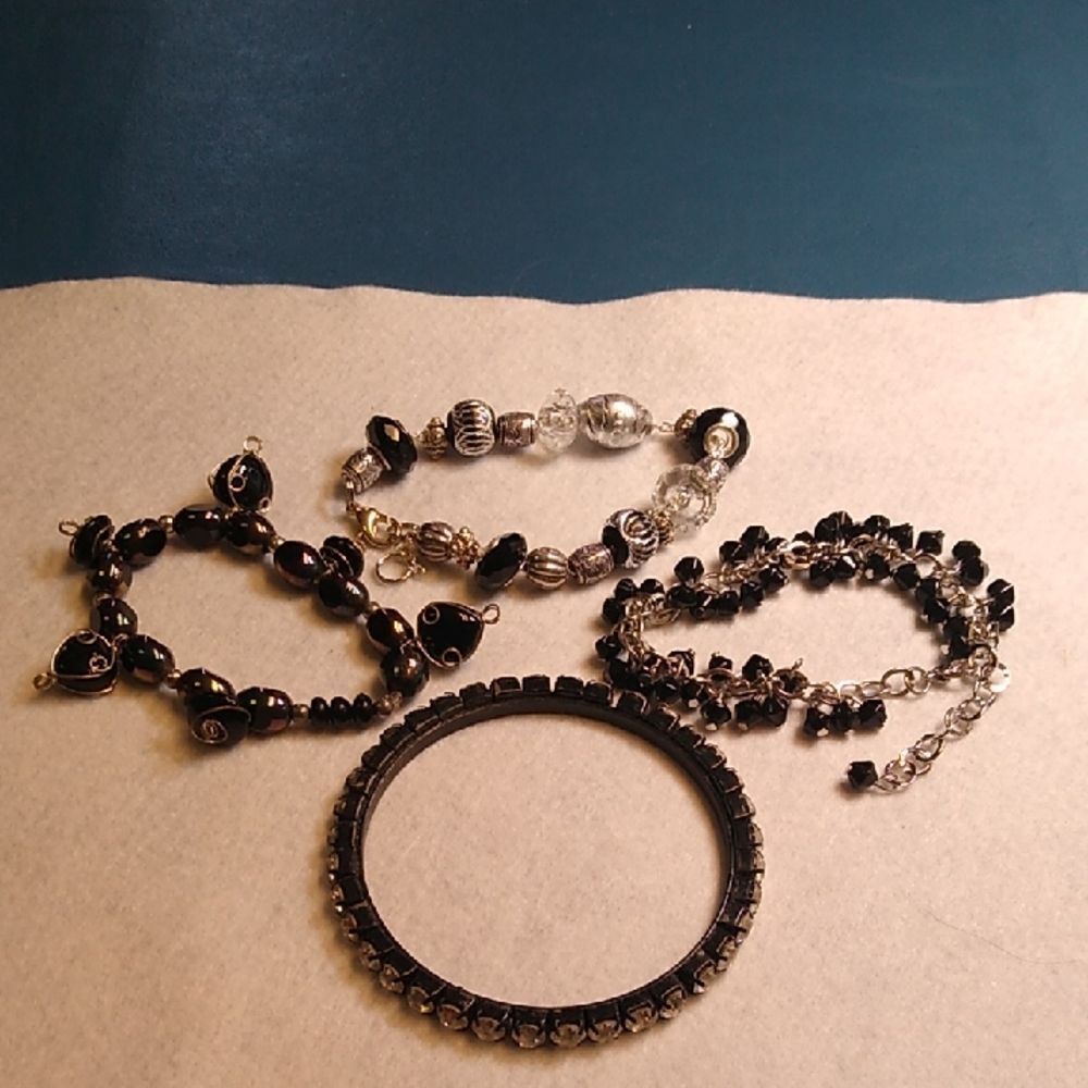 Elegant Black and Silver Bracelet Group Cottagecore